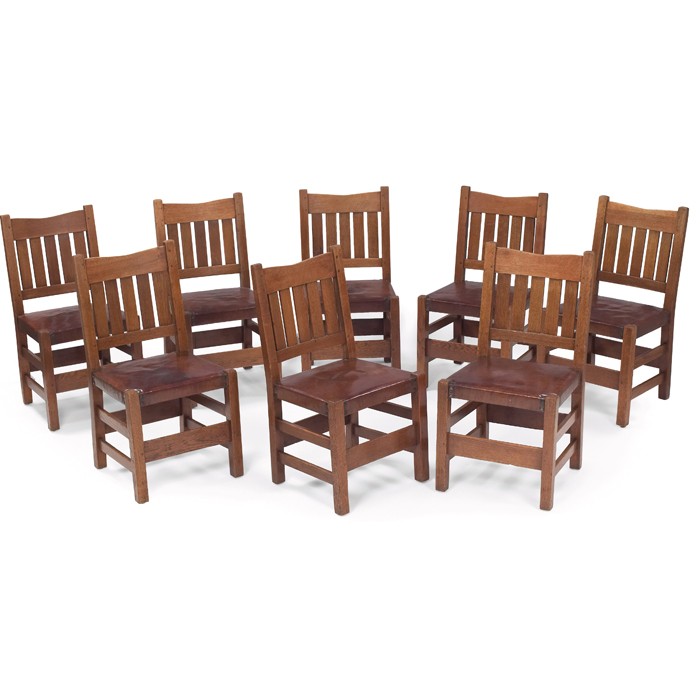 Appraisal: Gustav Stickley side chairs set of eight V back form