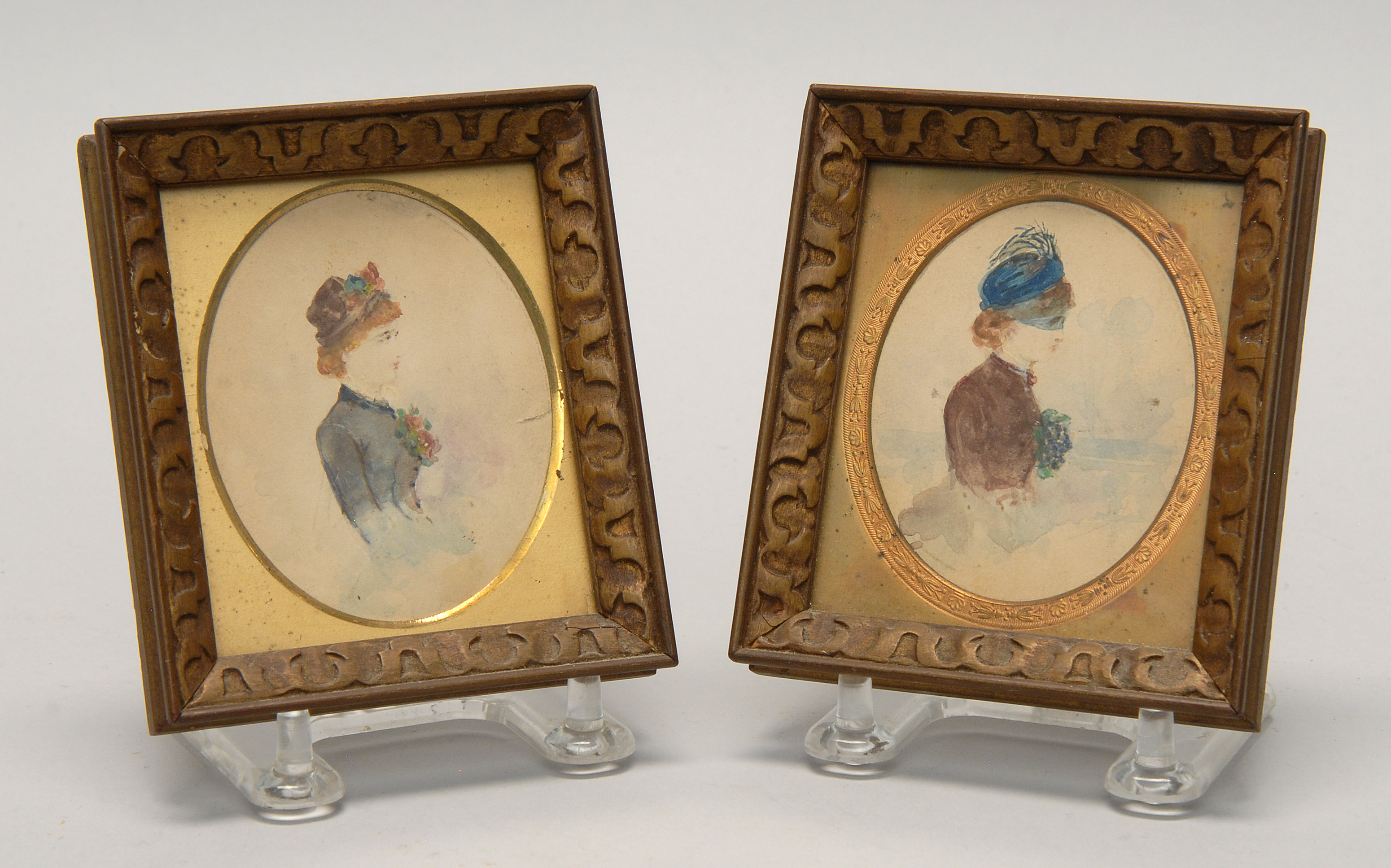 Appraisal: PAIR OF FRAMED WATERCOLORS ARTISTS UNKNOWN Late th Century Bust