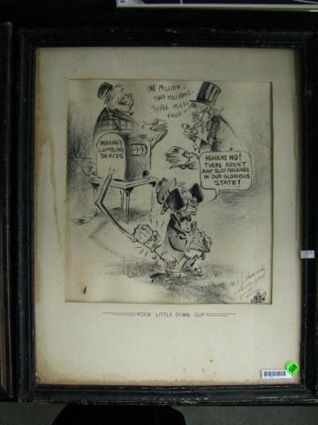 Appraisal: Group of Framed Political Cartoons including ''Poor Little Dumb Guy''