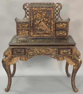 Appraisal: Chinese style carved desk ht wd dp Chinese style carved