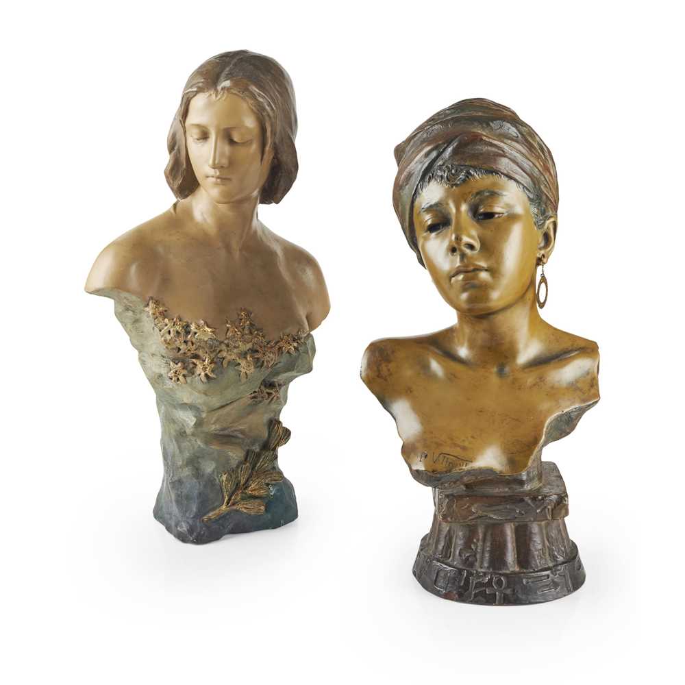 Appraisal: EMMANUEL VILLANIS - ART NOUVEAU BUST OF A GIRL patinated