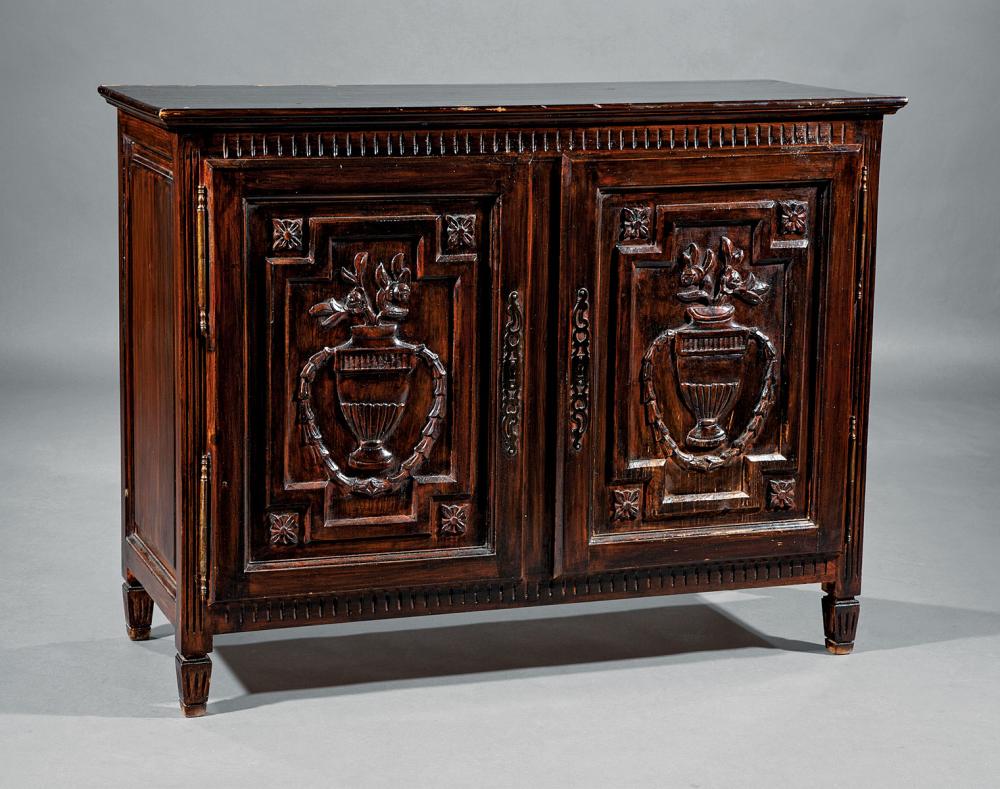 Appraisal: Neoclassical-Style Carved and Stained Pine Cabinet fluted frieze two panel