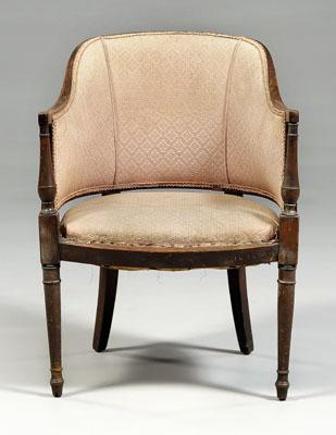 Appraisal: Sheraton upholstered armchair turned mahogany arm supports and legs British