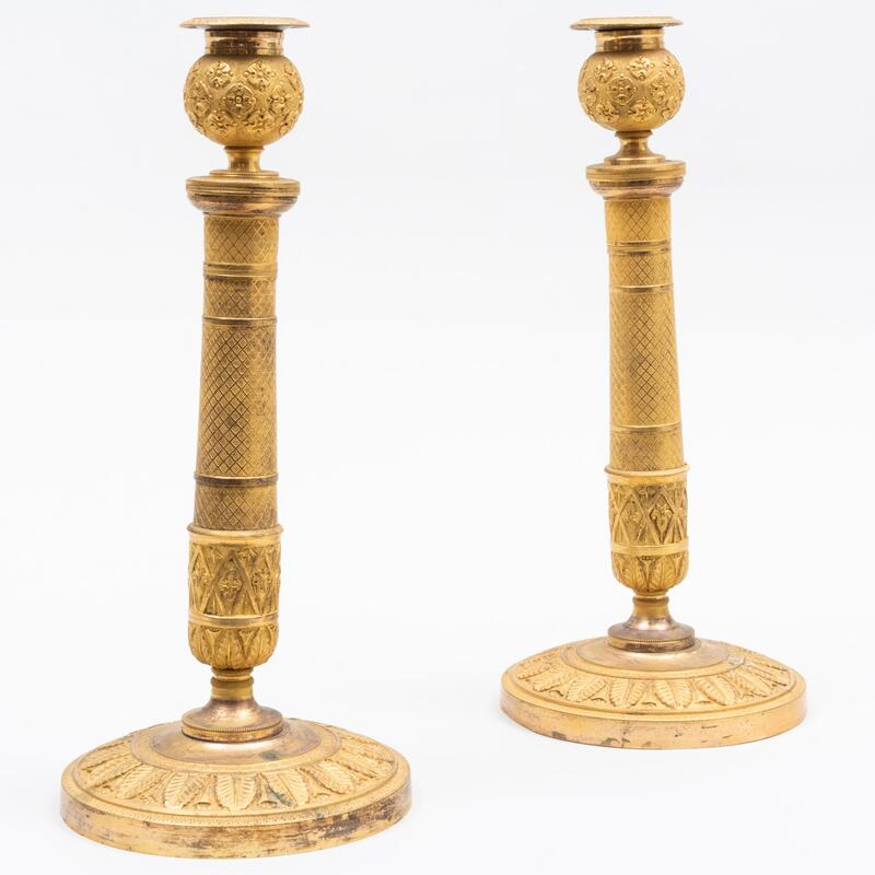 Appraisal: Pair of Charles X Ormolu Candlesticks x in diam Condition