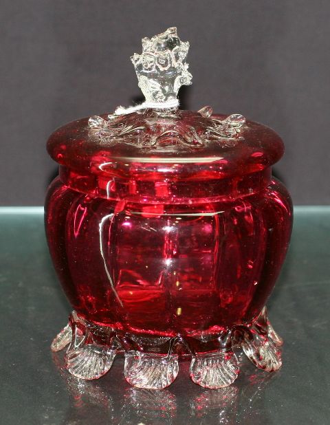 Appraisal: Victorian glass footed bonbonnier and cover with clear footed finial