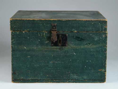 Appraisal: SQUARE PAINTED BOX Box in green paint having early metal