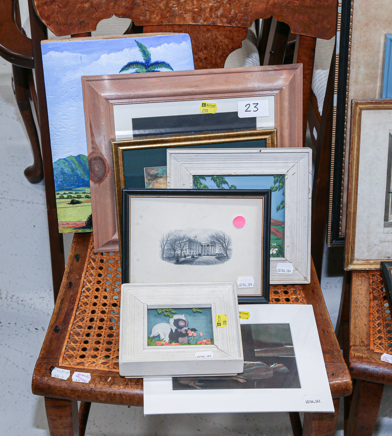 Appraisal: SEVEN FRAMED UNFRAMED ARTWORKS Notably including two Disney Multiplane paintings