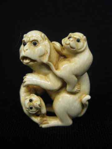 Appraisal: Carved Ivory Netsuke of a Monkey Family signed ''