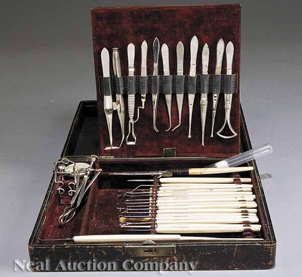 Appraisal: An Antique American Eye Surgeon's Kit th c leather embossed