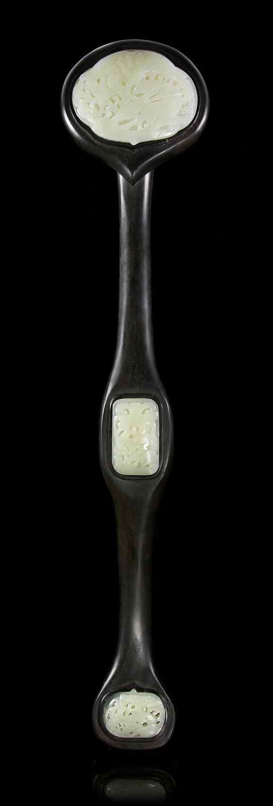 Appraisal: A Chinese Hardwood and Jade Inset Ruyi Scepter of typical