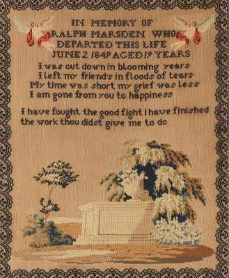 Appraisal: A Vintage Needlepoint Memorial Sampler Worked with a lacy black