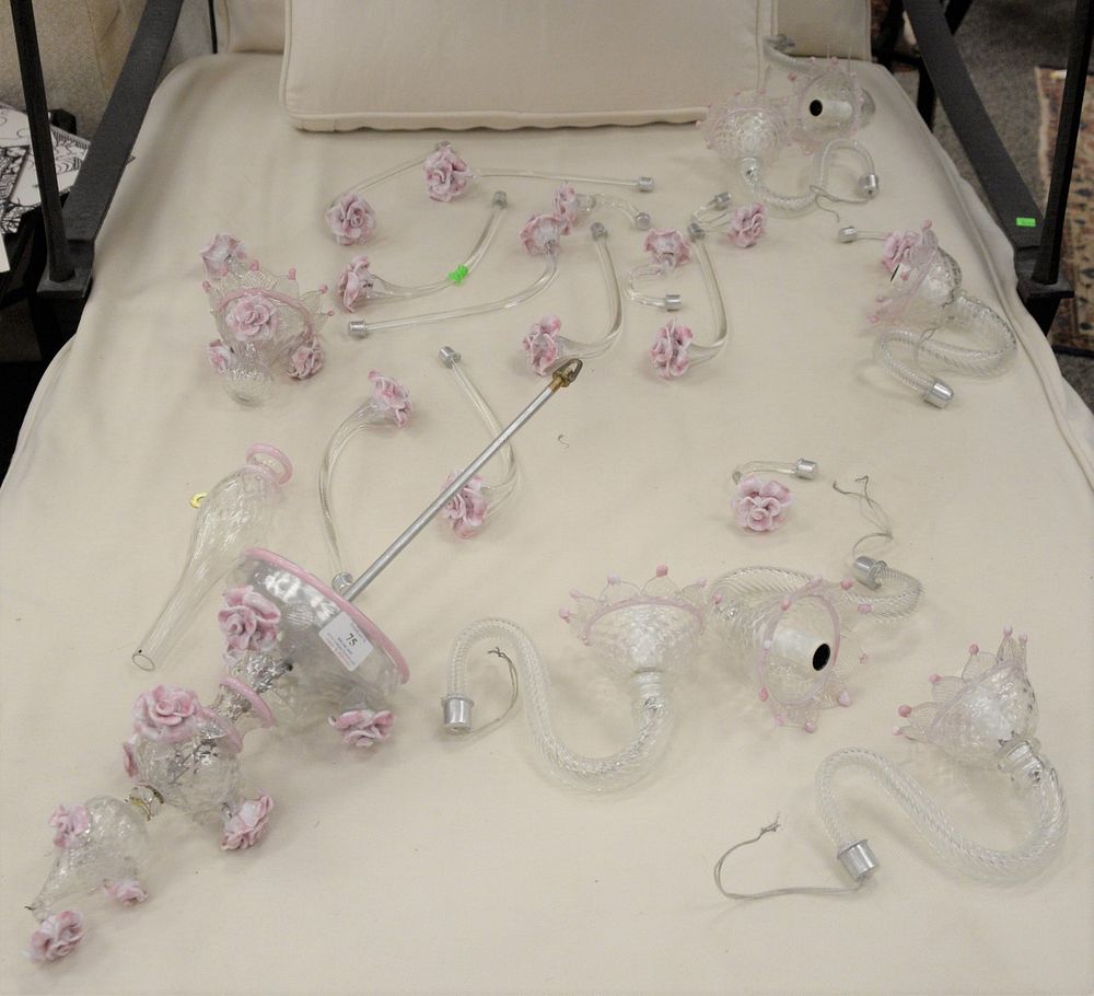 Appraisal: Murano art glass chandelier clear glass with pink and white