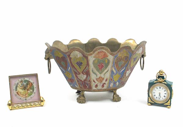 Appraisal: A group of table articles comprising an enamel jardiniere two