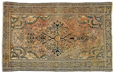 Appraisal: Ferahan Sarouk rug elaborate central medallion on faded red field