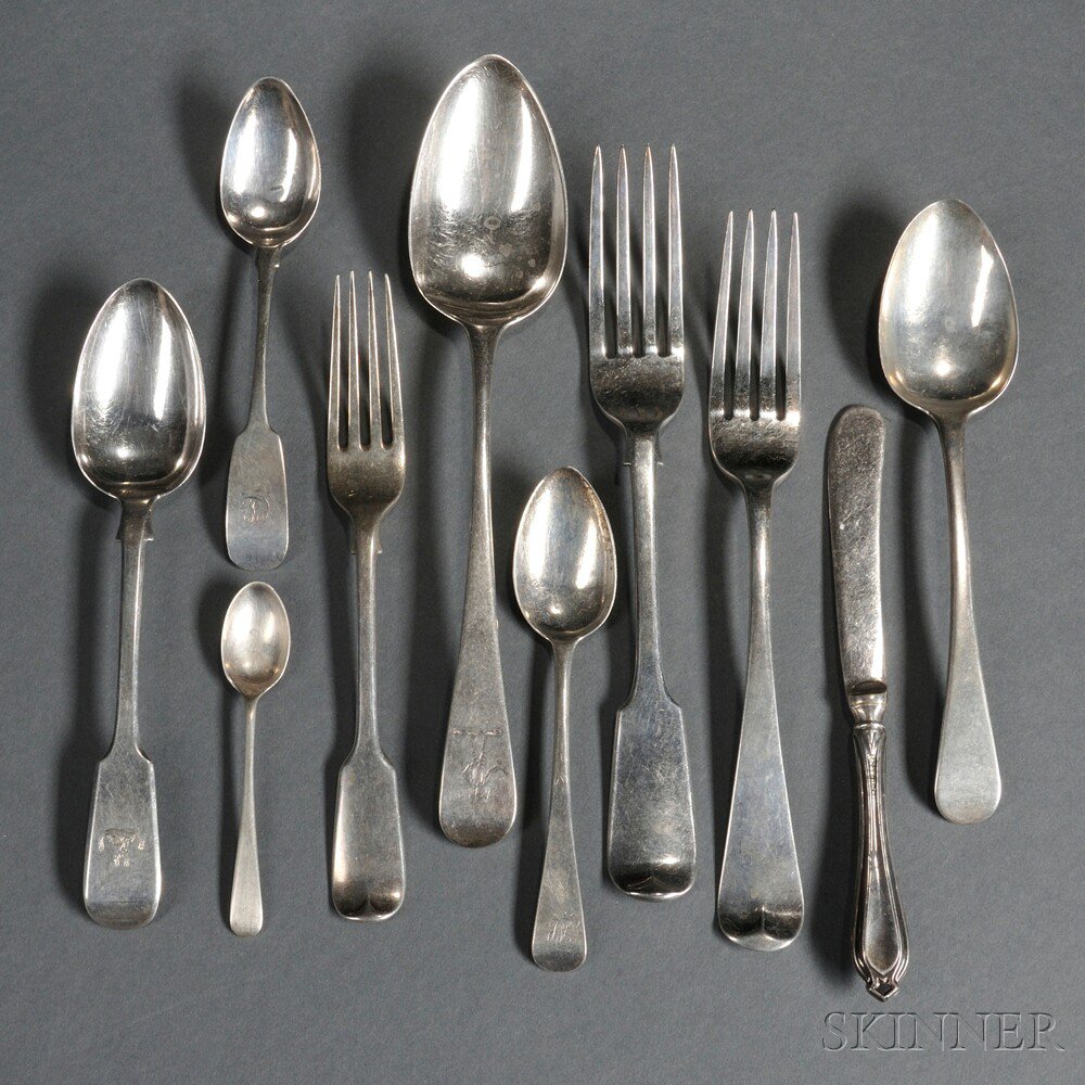 Appraisal: Assembled Georgian and Victorian Sterling Silver Flatware Service most London