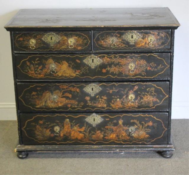 Appraisal: th Century Japanned over Drawer Commode Beautiful commode with fine