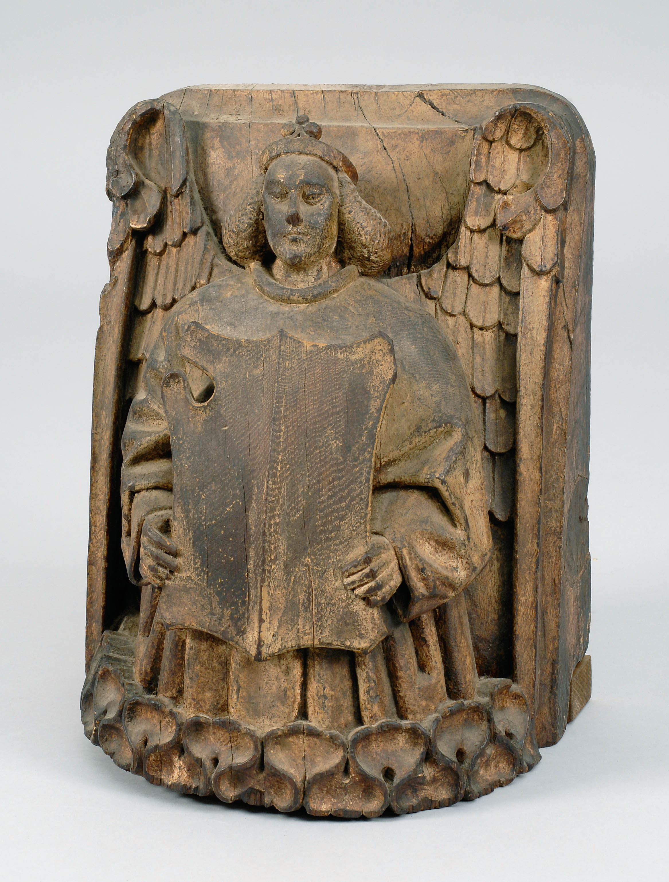 Appraisal: CARVED WOOD FIGURE OF SAINT MICHAEL th Century Probably Swiss