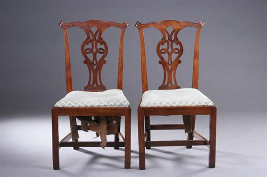 Appraisal: PAIR AMERICAN CHIPPENDALE WALNUT SIDE CHAIRS th century Serpentine crest