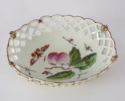 Appraisal: A Derby oval pierced basket circa painted with fruit and