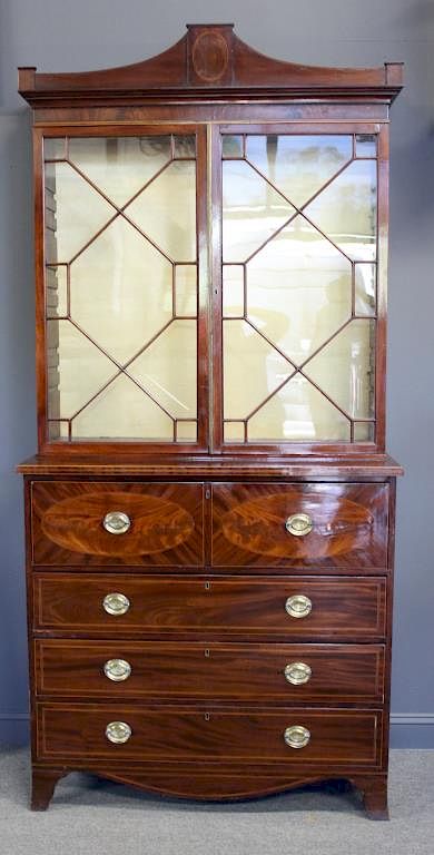 Appraisal: Antique Mahogany Secretary Bookcase Nice original patina banded and with