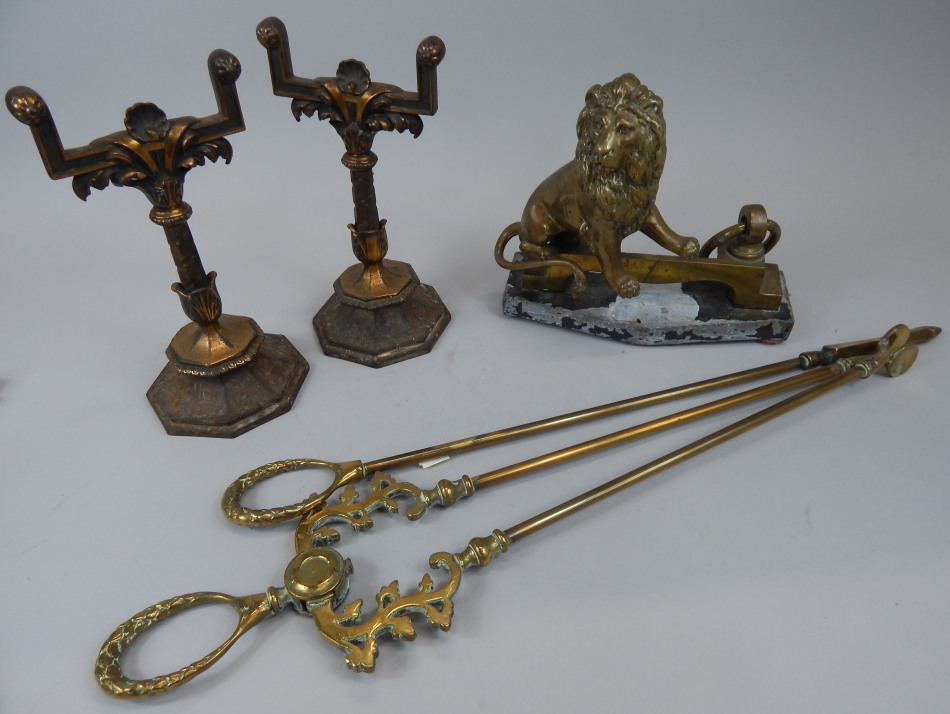 Appraisal: Various fire related implements to include a pair of cast