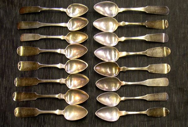 Appraisal: Sixteen Assorted Coin Silver Teaspoons th century including two examples