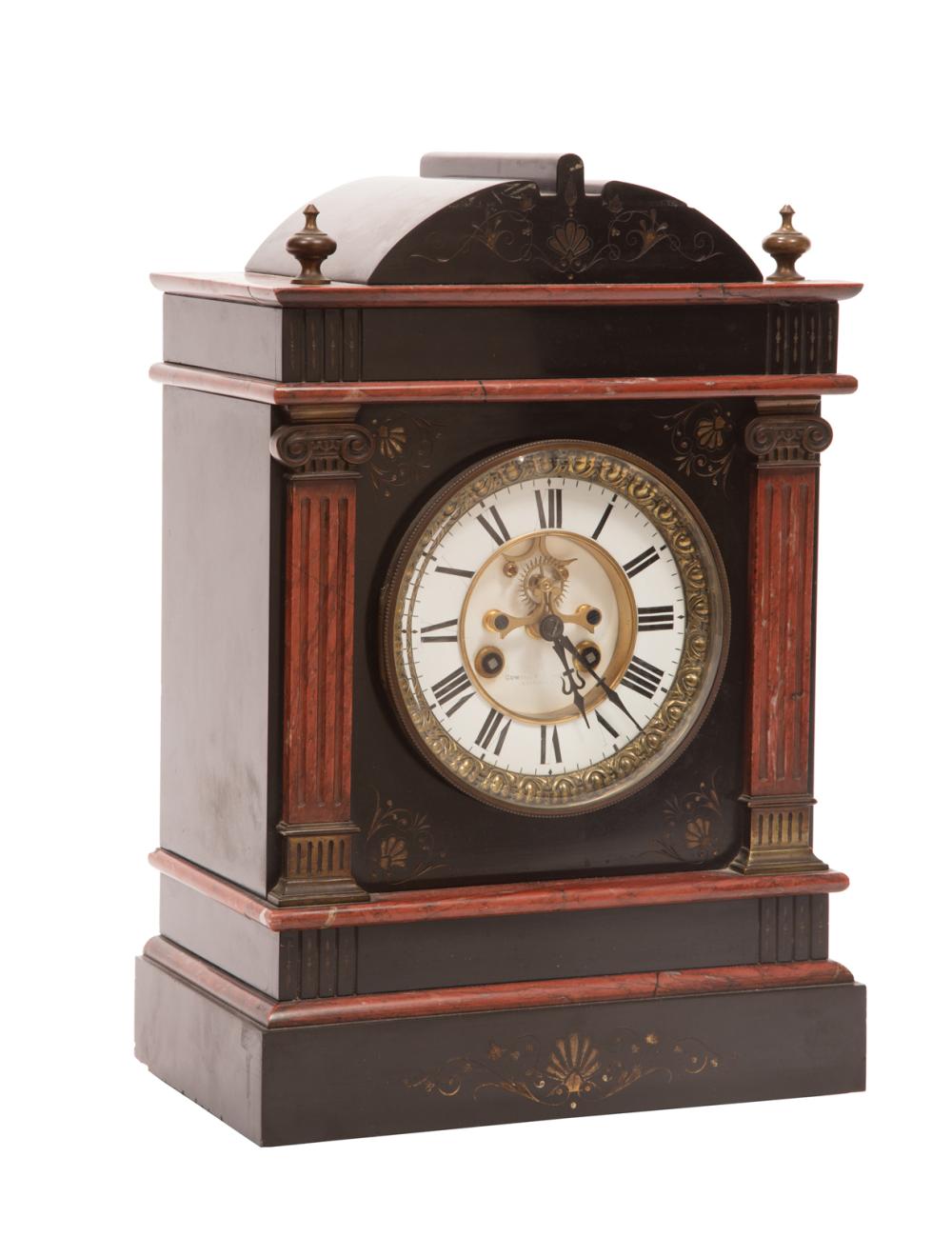 Appraisal: Antique French Marble and Slate Mantel Clock retailed by Cowell