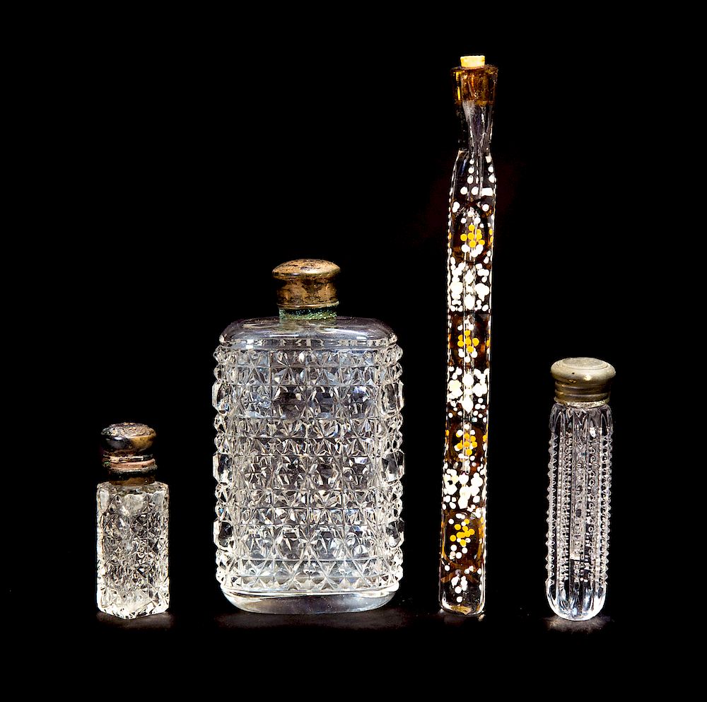 Appraisal: Cut Glass Perfume Scent Bottles and Enameled Excellent condition with