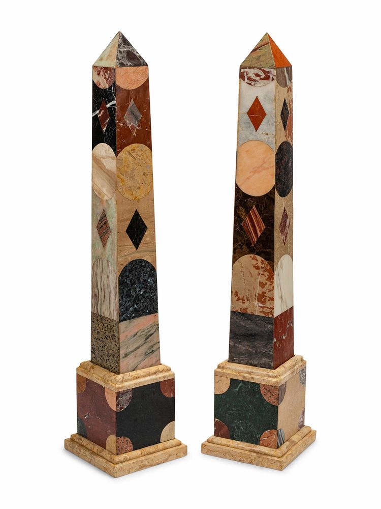 Appraisal: A Pair of Large Grand Tour Style Specimen Marble Obelisks