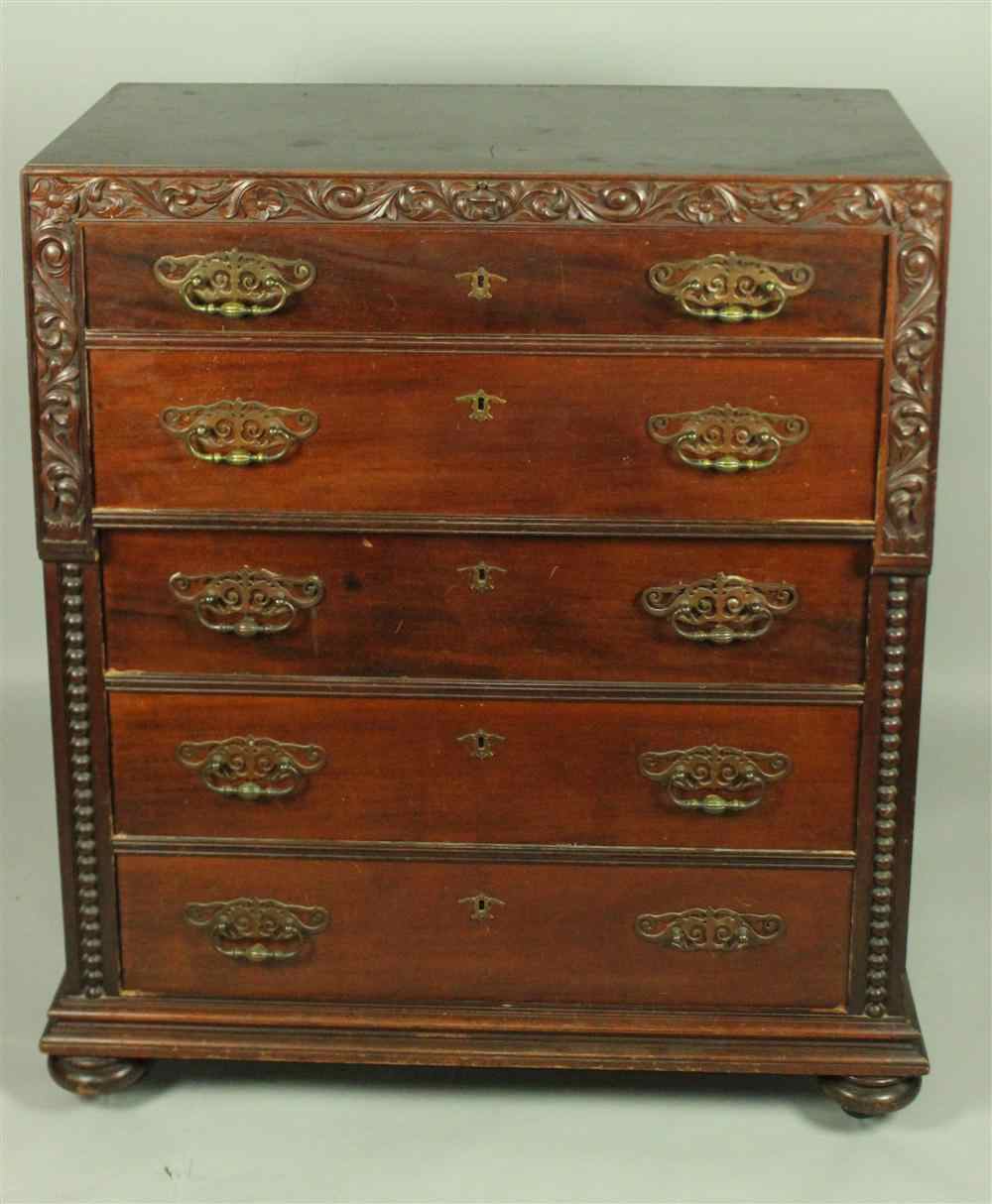 Appraisal: VICTORIAN CARVED MAHOGANY FIVE DRAWER CHEST having a rectangular top