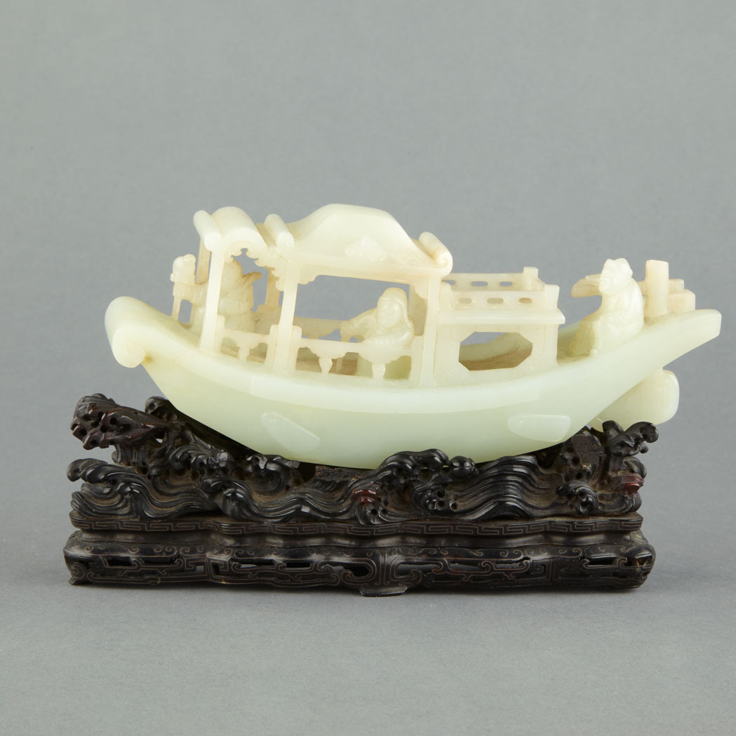 Appraisal: Chinese White Jade Boat th Century Carrying three passengers wood