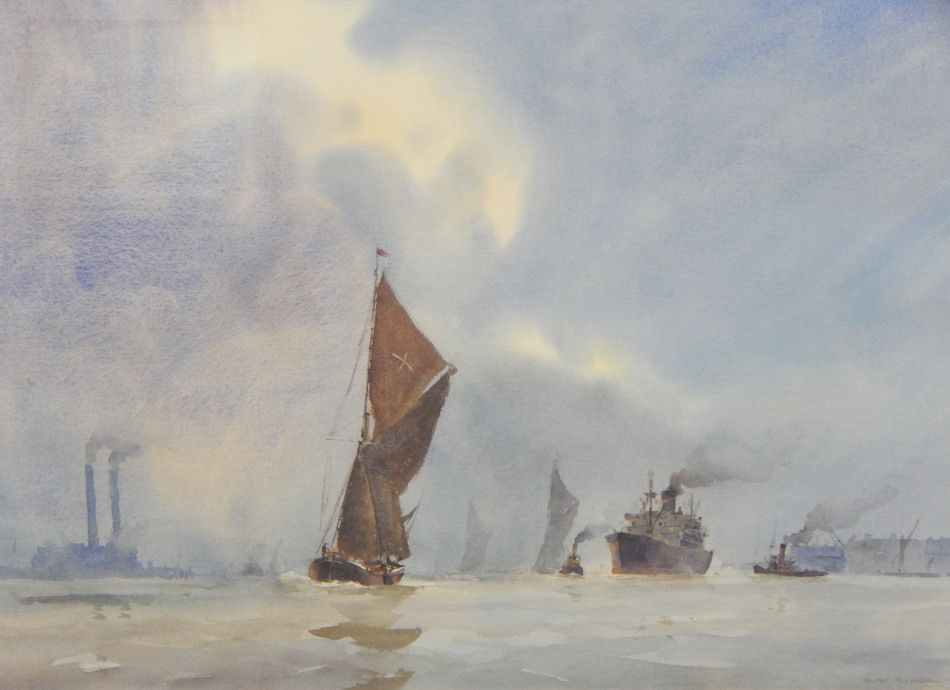 Appraisal: Alan Runagall b Shipping into port watercolour signed cm x