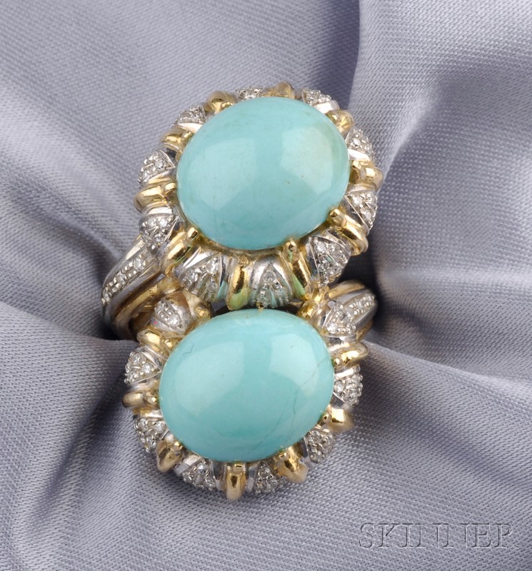 Appraisal: kt Gold Turquoise and Diamond Bypass Ring set with cabochons