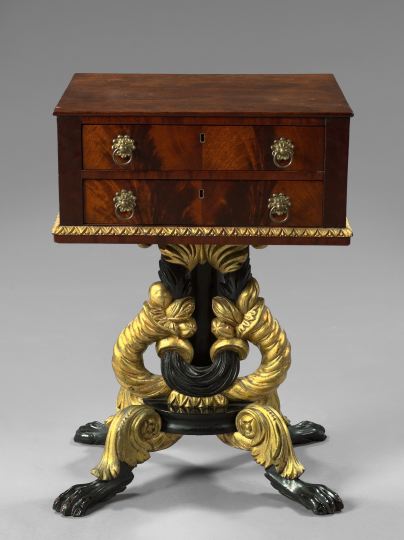 Appraisal: American Classical Ebonized and Parcel-Gilt Mahogany Work Table second quarter