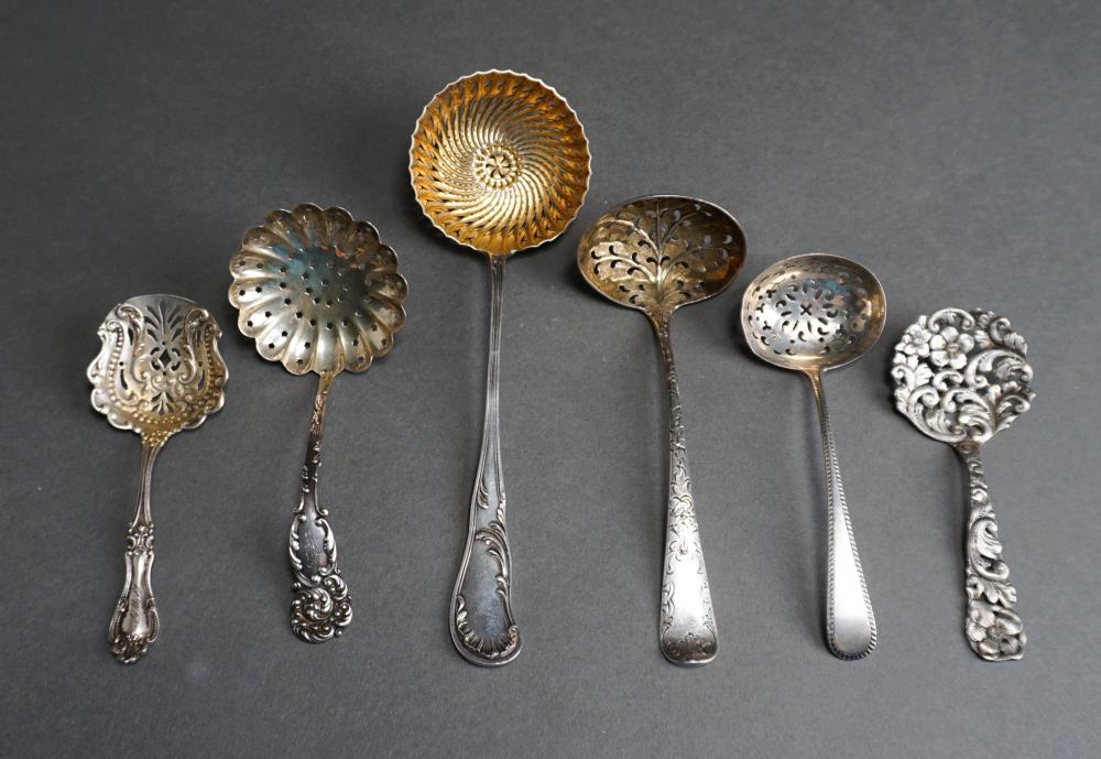 Appraisal: SIX ASSORTED STERLING SILVER SERVING SPOONS WITH PIERCED BOWLS L