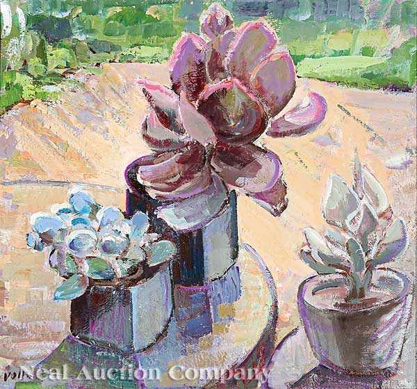 Appraisal: American School th c Still Life with Succulents oil on