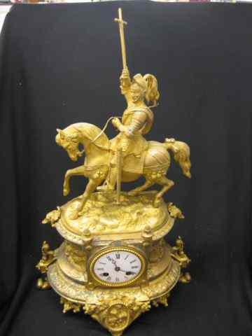 Appraisal: French Dore Bronze Figural Clock knight on horseback frieze of