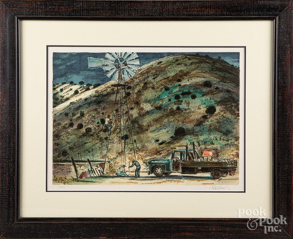 Appraisal: Peter Hurd signed lithograph Peter Hurd signed lithograph with windmill