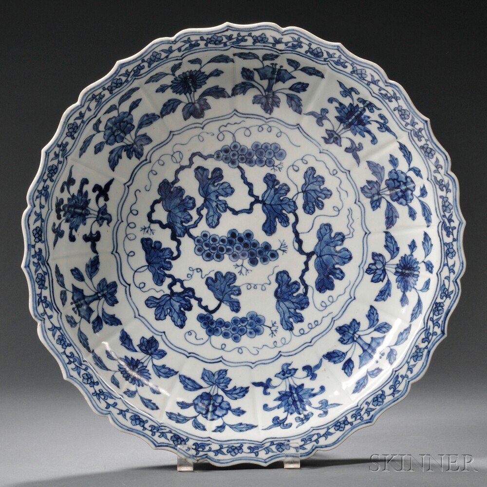 Appraisal: Blue and White Lobed Ming-style Charger China decorated with scrolling