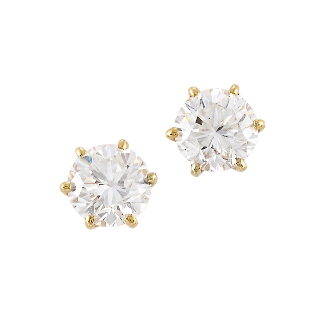 Appraisal: Pair of Gold and Diamond Stud Earrings round diamonds ap