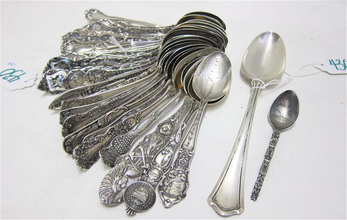 Appraisal: PIECES ASSORTED STERLING SILVER FLATWARE souvenir spoons including locations such