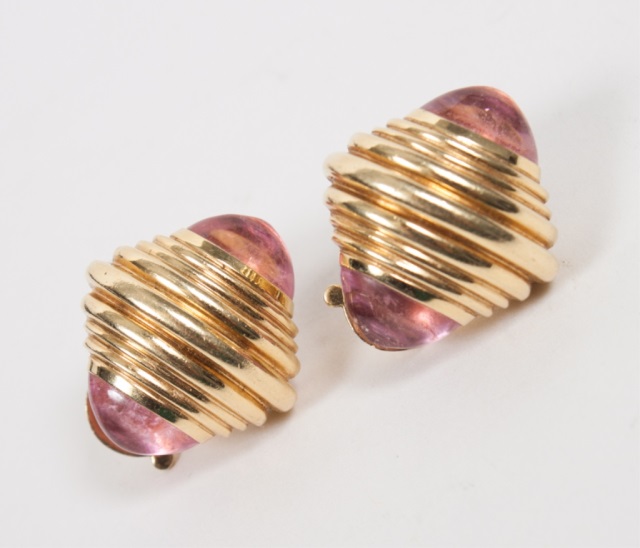 Appraisal: Pair Boucheron K gold and pink sapphire earrings each with