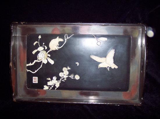 Appraisal: A Japanese rectangular two-handled tray with galleried border set a