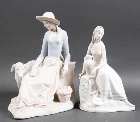 Appraisal: Two Lladro style bisque groups woman with lamb - in