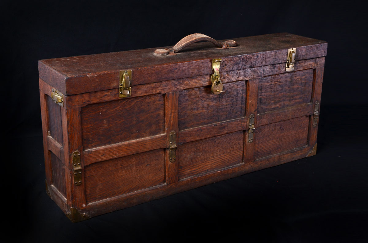 Appraisal: OAK WOOD WORKERS TOOL CHEST TOOLS Early th century oak