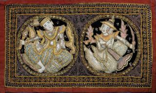 Appraisal: THAILAND STUMP WORK NEEDLEWORK OF DANCERS H W Hand work