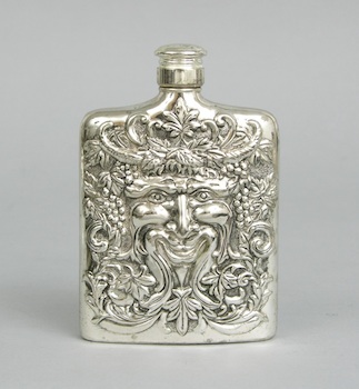 Appraisal: A Silver Plated Satyr Flask by Godiner Art Silver American