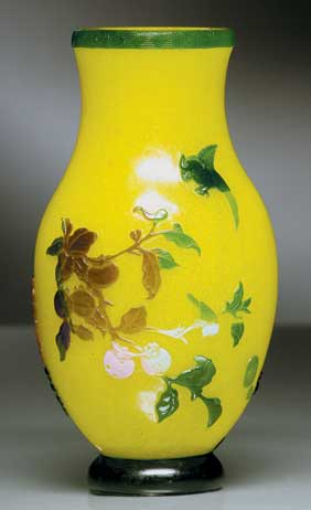 Appraisal: FIVE-COLOR OVERLAY GLASS VASE Unusual Chinese Beijing glass vase with