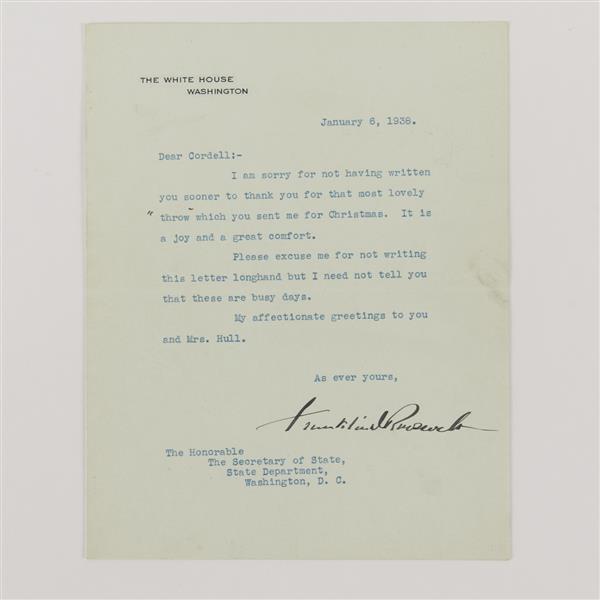 Appraisal: Franklin Roosevelt signed letter to Cordell Hull from executive mansion