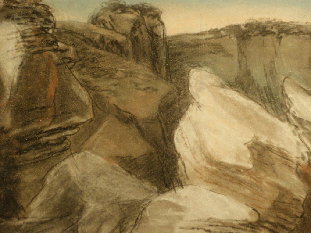 Appraisal: Attributed to Henry Bright - Fallen Rocks pastel and charcoal